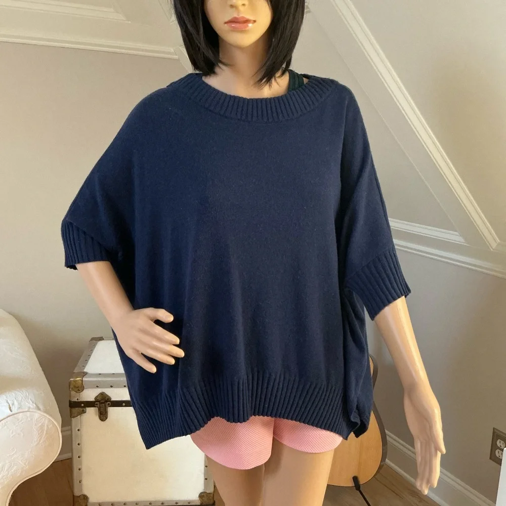 Ann Taylor Navy Poncho Sweater. Size XS / S. EUC - Picture 2 of 5